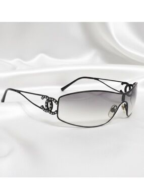 CHANEL Black Gradient Shield Sunglasses with Crystal CC Emblems